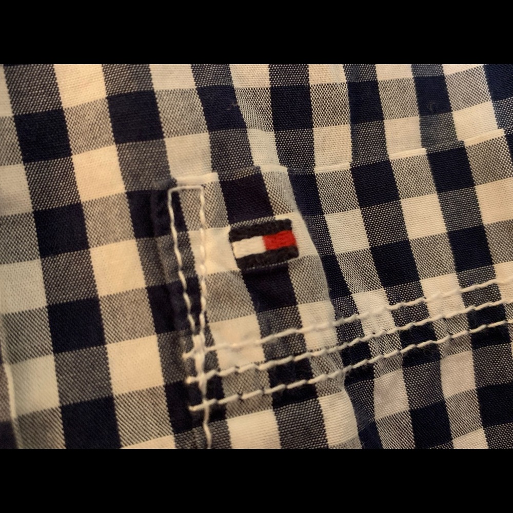 Tommy Hilfigur Boys Button Down plaid shirt-Navy /white - Picture 5 of 10